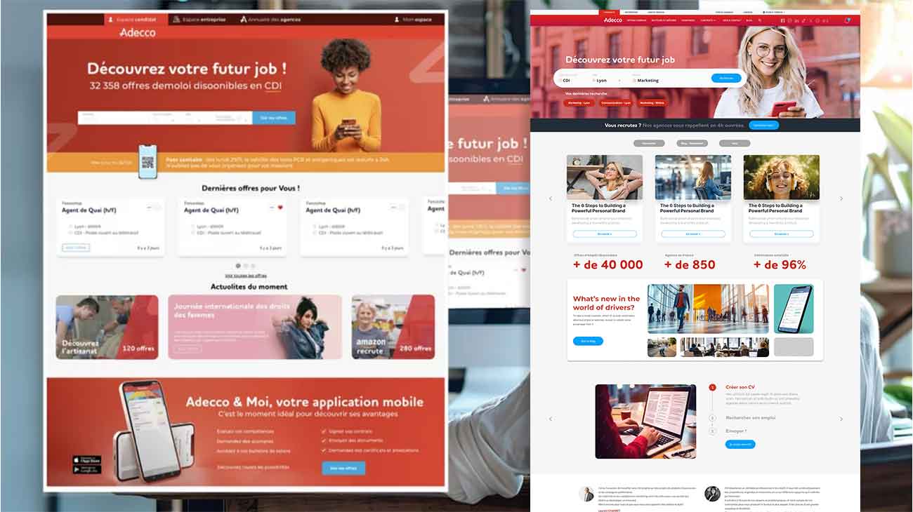 Adecco Site Internet, avec une interface et son application