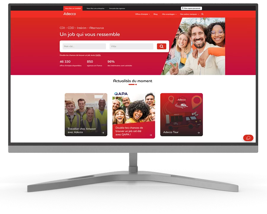 Adecco Site Internet, avec une interface Adecco