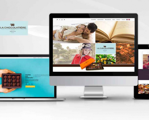 Site pour chocolatier Écran détaillant un site Internet pour un chocolatier