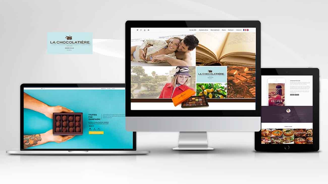 Site pour chocolatier Écran détaillant un site Internet pour un chocolatier